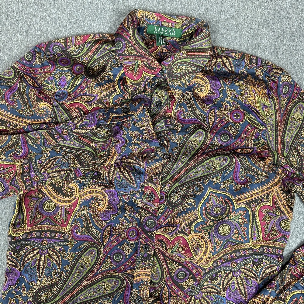 Lauren Ralph Lauren Womens XS Paisley Button Up Shirt Cotton Long Sleeve